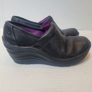 Bionica Clogs Wedge Womens Sz 6 M Black Pebbled Leather Nurse Work Shoes No Slip